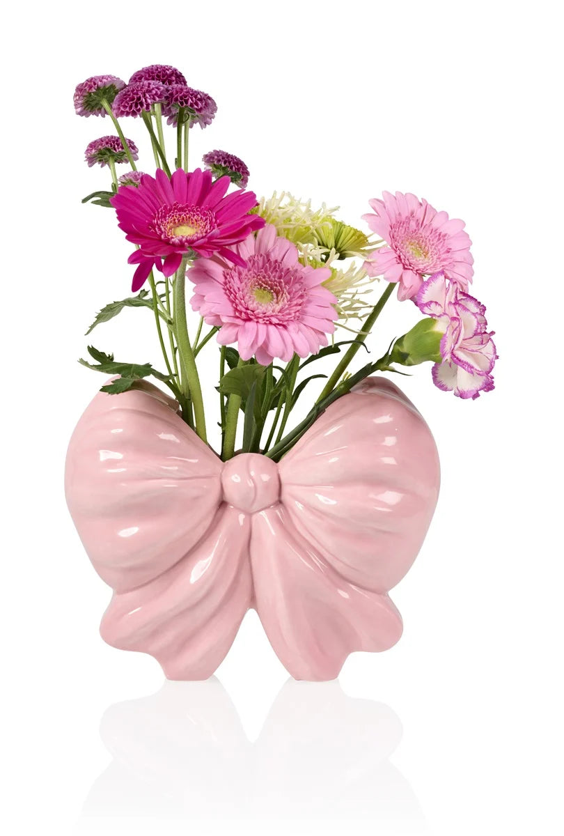 Keramikvase Mit Schleife – Rosa, 12x8x15,5 Cm, Handgefertigt, Für Blumen & Deko, Wohnzimmer Keramikvase Schleife