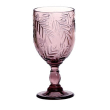 Lade das Bild in den Galerie-Viewer, Chic Antique Weinglas aus der Serie "Saint Emilion" mit Blattmuster in violett.