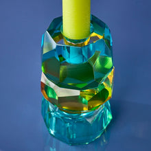 Lade das Bild in den Galerie-Viewer, Kerzenhalter Kristall, blau/gelb/grün