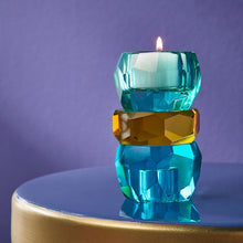 Lade das Bild in den Galerie-Viewer, Kerzenhalter Kristall, blau/gelb/grün