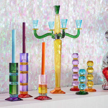 Lade das Bild in den Galerie-Viewer, Kerzenleuchter "Fancy Crystal" grün/lila, 23 cm