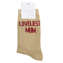 Lade das Bild in den Galerie-Viewer, Ms. Sparrow Glitzer-Socken "Loveliest Mum"