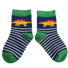 Lade das Bild in den Galerie-Viewer, Ms. Sparrow Kindersocken (4-6 Jahre) "Dinosaurier", blau/grün