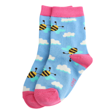 Lade das Bild in den Galerie-Viewer, Ms. Sparrow Kindersocken (4-6 Jahre) "Bienen", blau/pink