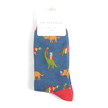 Lade das Bild in den Galerie-Viewer, Mr. Sparrow Socken "Weihnachtsdinos", blau/rot