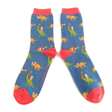 Lade das Bild in den Galerie-Viewer, Mr. Sparrow Socken "Weihnachtsdinos", blau/rot