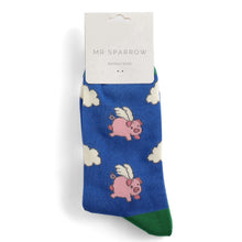 Lade das Bild in den Galerie-Viewer, Mr. Heron Socken "Schweine mit Flügeln", blau/grün