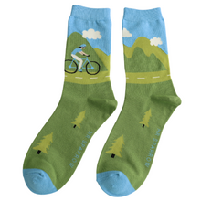Lade das Bild in den Galerie-Viewer, Mr. Sparrow Socken "Mountainbike", grün/hellblau
