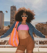 Lade das Bild in den Galerie-Viewer, Notabag 2-in-1 Tasche/Rucksack, orange/rosa gestreift