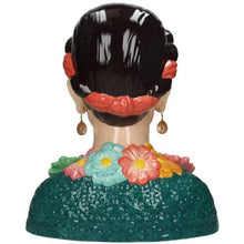 Lade das Bild in den Galerie-Viewer, Rückansicht der Blumenvase "Flower Lady" in Form eines Frauenkopfs im Frida-Kahlo-Stil.