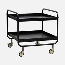 Lade das Bild in den Galerie-Viewer, Servierwagen "Roll" von House Doctor aus schwarzem Metall. Einsetzbar als Barwagen, Teewagen, Küchenwagen, oder Couchtisch im skandinavischen Industriestil.
