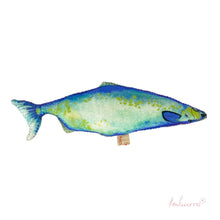 Lade das Bild in den Galerie-Viewer, Imbarro Kissen "Fish La Palma" in lustiger Fisch-Form in knalligem blau-grün.