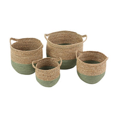 Lade das Bild in den Galerie-Viewer, 4 geflochtene Körbe aus Seegras. Die obere Hälfte ist naturfarben, die untere grün.