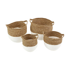 Lade das Bild in den Galerie-Viewer, 4 Flechtkörbe aus Seegras. Die obere Hälfte ist naturfarben, die untere weiß.