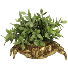 Lade das Bild in den Galerie-Viewer, Goldene Schale in Form einer Krabbe, mit einer künstlichen Pflanze bepflanzt.