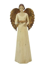 Lade das Bild in den Galerie-Viewer, Weihnachtsengel mit Kerzenhalter von Meander mit einem cremeweißen Kleid und goldenen Flügeln.