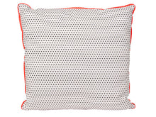 Lade das Bild in den Galerie-Viewer, Viereckiges Kissen der Marke Present Time. Das Kissen ist weiss mit kleinen schwarzen Punkten und hat eine neon-orange Naht rundum.