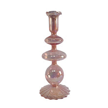 Lade das Bild in den Galerie-Viewer, Kerzenhalter aus transparentem Glas im modernen Bubble-Design in der Farbe apricot mit irisierendem Schimmer.