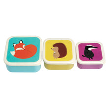 Lade das Bild in den Galerie-Viewer, 3 Snackboxen von Rex London Mit Fuchs, Igel und Dachs-Motiv.