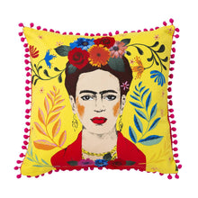 Lade das Bild in den Galerie-Viewer, Talking Tables Kissen "Frida Kahlo" 40 x 40 cm, gelb/pink