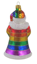 Lade das Bild in den Galerie-Viewer, Rückansicht des Weihnachtsanhänger aus Glas in Form eines Weihnachtsmann im Regenbogenmantel.