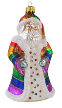 Lade das Bild in den Galerie-Viewer, Weihnachtsanhänger in Form eines Weihnachtsmann mit Regenbogenmantel und-mütze, verziert mit Glitzer und Strasssteinen.