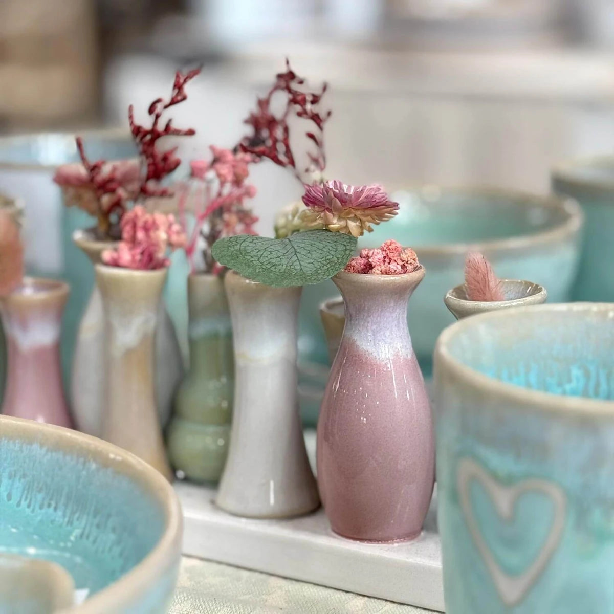 7 Mini-Vasen auf Tablett, multicolor – Shoppen Im Kaufrausch