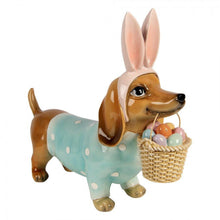 Lade das Bild in den Galerie-Viewer, Deko-Figur "Dackel mit Hasenohren und Eierkorb"
