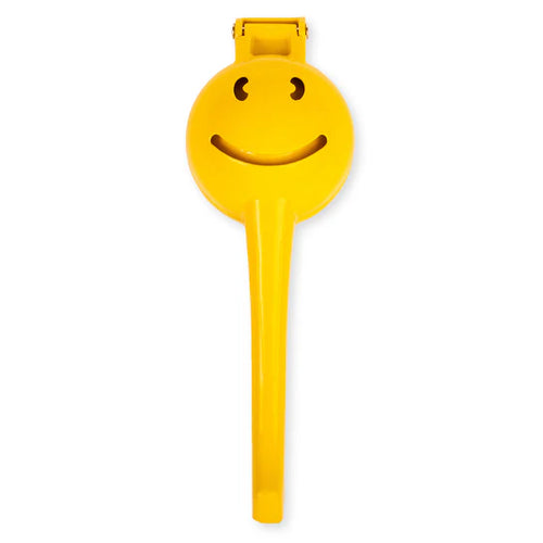 Zitruspresse von Kikkerland in gelb mit Smiley-Gesicht.