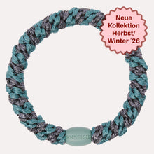 Lade das Bild in den Galerie-Viewer, Kknekki Haargummi "Teal Steel Grey Glitter Stripe"

