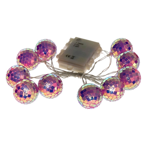LED-Lichterkette mit 10 Discokugeln, lila