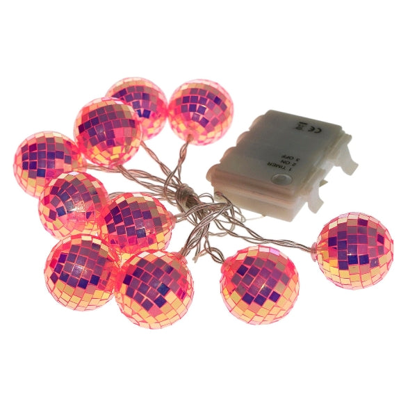 LED-Lichterkette mit 10 Discokugeln, pink