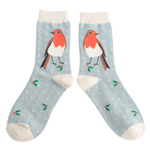 Lade das Bild in den Galerie-Viewer, Ms. Sparrow Socken "Rotkehlchen", hellblau/cremeweiß
