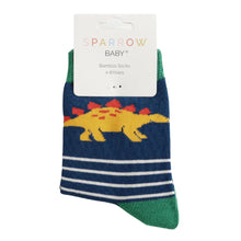 Lade das Bild in den Galerie-Viewer, Ms. Sparrow Kindersocken (4-6 Jahre) "Dinosaurier", blau/grün
