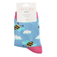 Lade das Bild in den Galerie-Viewer, Ms. Sparrow Kindersocken (4-6 Jahre) "Bienen", blau/pink
