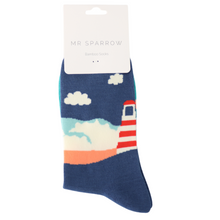 Lade das Bild in den Galerie-Viewer, Mr. Sparrow Socken &quot;Meeresküste&quot;, blau
