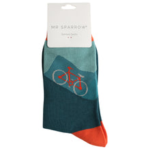 Lade das Bild in den Galerie-Viewer, Mr. Sparrow Socken &quot;Mountainbike&quot;, petrol/orange
