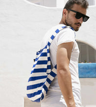 Lade das Bild in den Galerie-Viewer, Notabag 2-in-1 Tasche/Rucksack, marineblau/weiß gestreift
