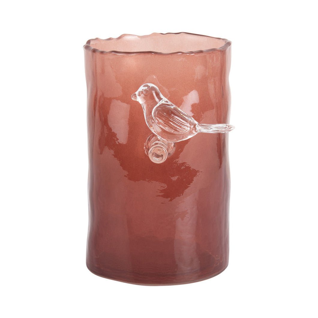 Rot-Braune Glasvase mit Vogel.