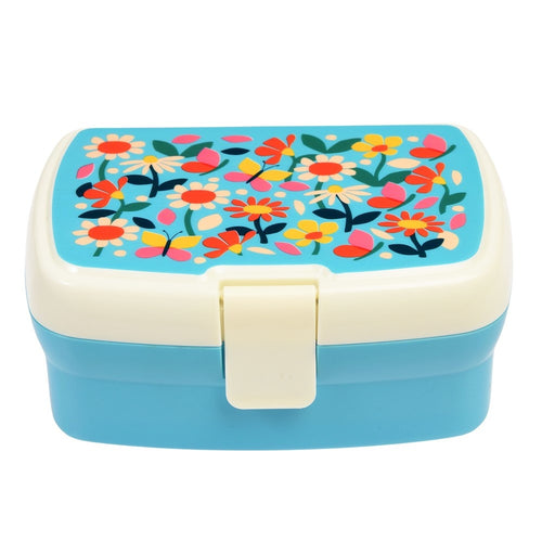 Rex London Brotdose in hellblau mit Blumen- und Schmetterlingsmotiv