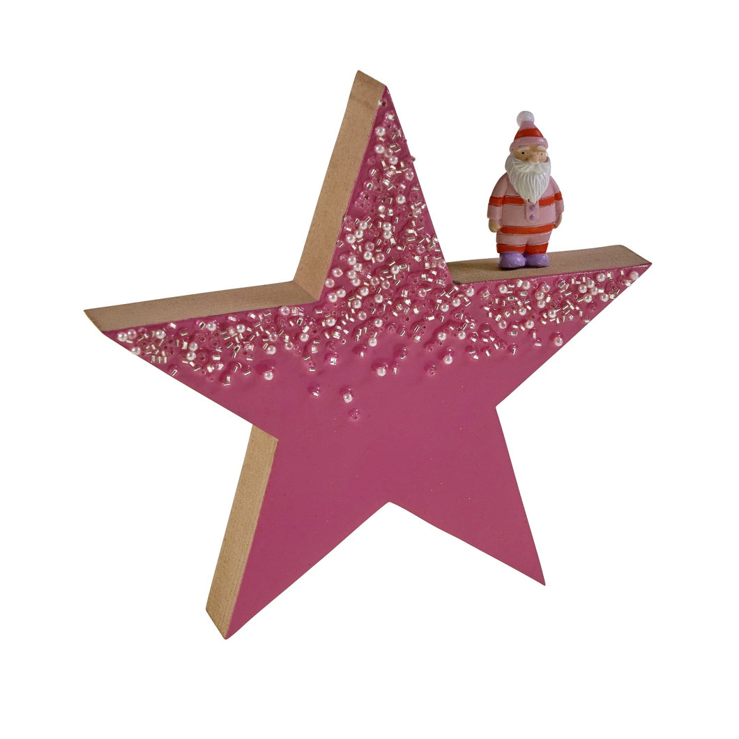 Deko-Stern mit Santa pink, 18 cm