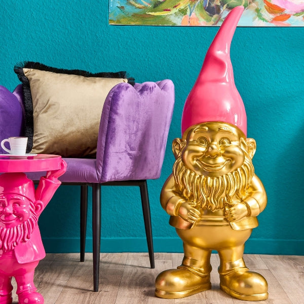 Grosser Zwerg im XXL-Format in gold mit pinker Mütze von Werns.