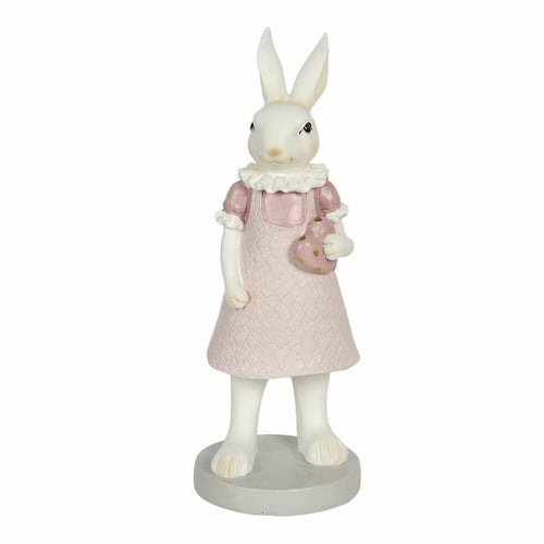 Osterhasen-Figur von Clayre und Eef zur Deko. Der Hase trägt ein rosa Kleid und hält ein Herz in der Hand.