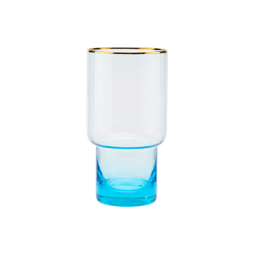 trinkglas indora von house doctor. Das glas hat einen blauen farbverlauf und einen feinen goldenen rand.
