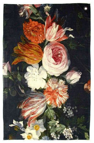 Imbarro Küchentuch Lady Rose mit großem Blumen-Print auf dunklem Hintergrund.