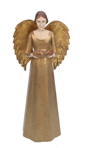 Engel mit Kerzenhalter von Meander mit goldenem Kleid und goldenen Flügeln.