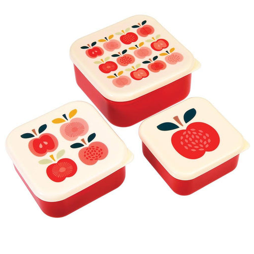 3er-Set Brotdosen von Rex London mit rotem Apfel-Motiv im Retro-Look.