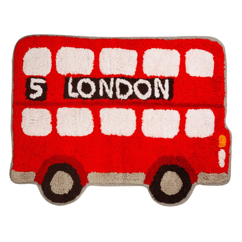 Deko-Teppich von Sass & Belle für das Kinderzimmer in Form eines roten englischen Doppeldecker-Bus.