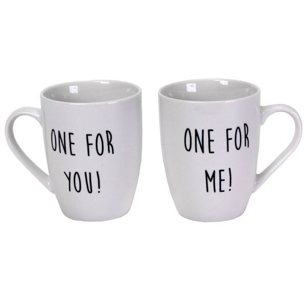 2er-Set Keramik Becher in weiß mit schwarzer Schrift 