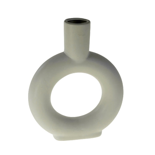 Weiße Porzellanvase in Form eines Rings mit einem kurzen Hals.